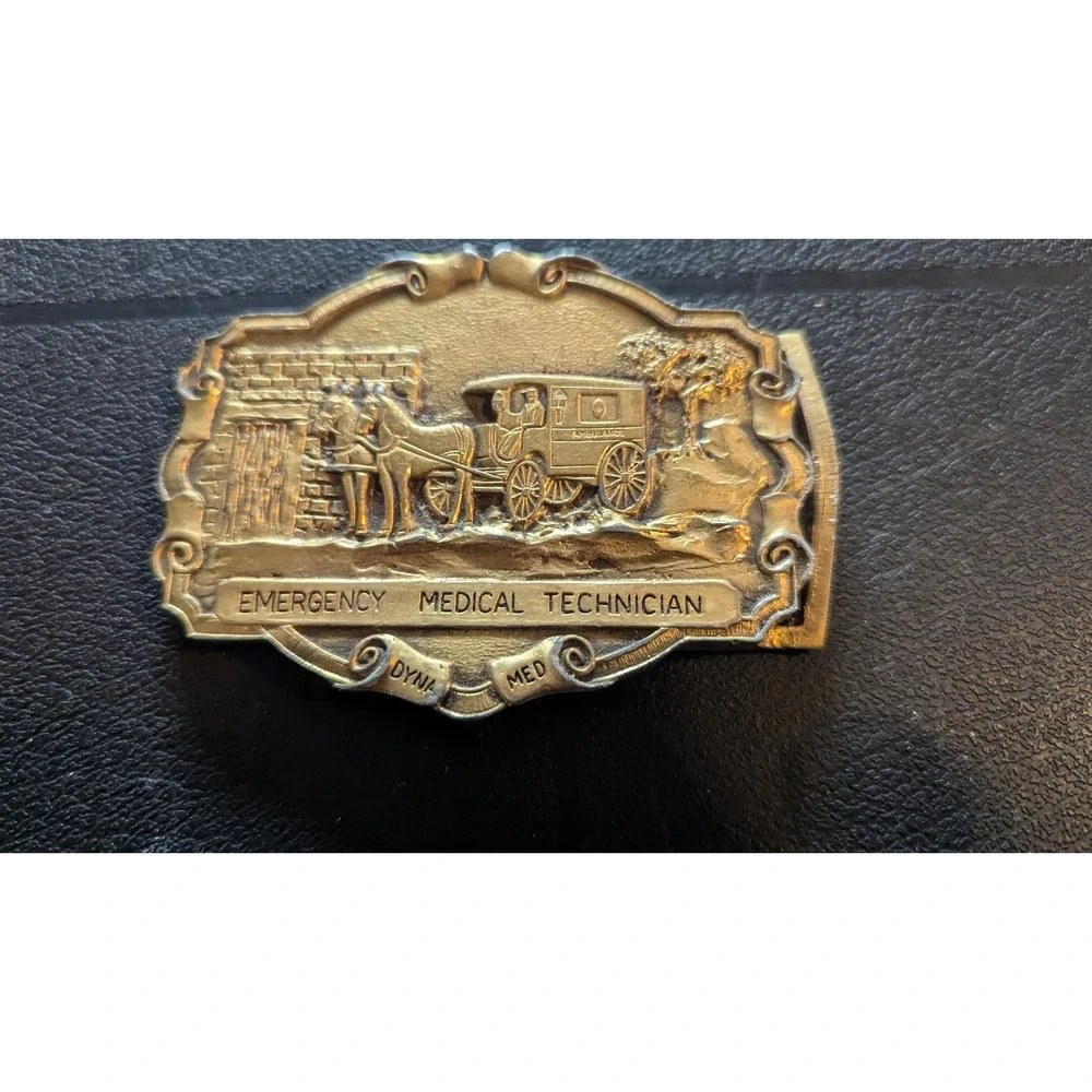 Vintage Emergency Medical Technician EMT Brass Belt Buckle Dyna Med Carlsbad CA